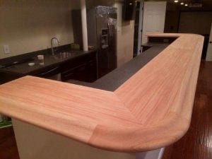 Large Mahogany Home Bar with Curved Bar Rail Corners