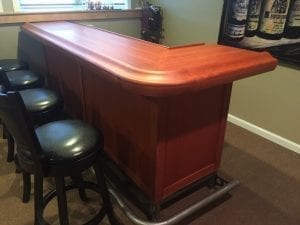 Completed home bar trimmed with our original Chicago Bar Rail Molding BR475-S