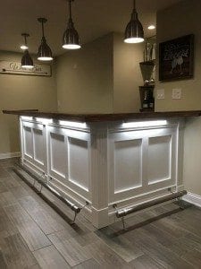 Home Bar with BR158 Bar Rail Molding, Fluted Columns & Trim