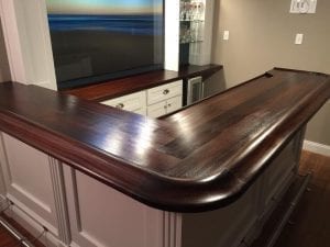 Solid Mahogany Home Bar top and painted wood bar front.