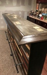 Custom home bar top featuring our BR550 Bar rail molding.