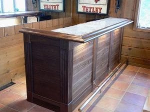DIY Walnut home bar with tile bar top.