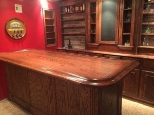 Custom Home bar and Bar Top nicely crafted in red oak.
