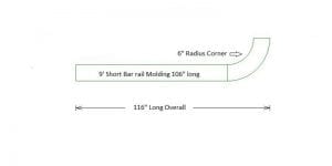 9' Short Bar Rail Molding (Ships 106" long in one piece)