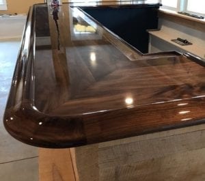 Solid walnut home bar top.