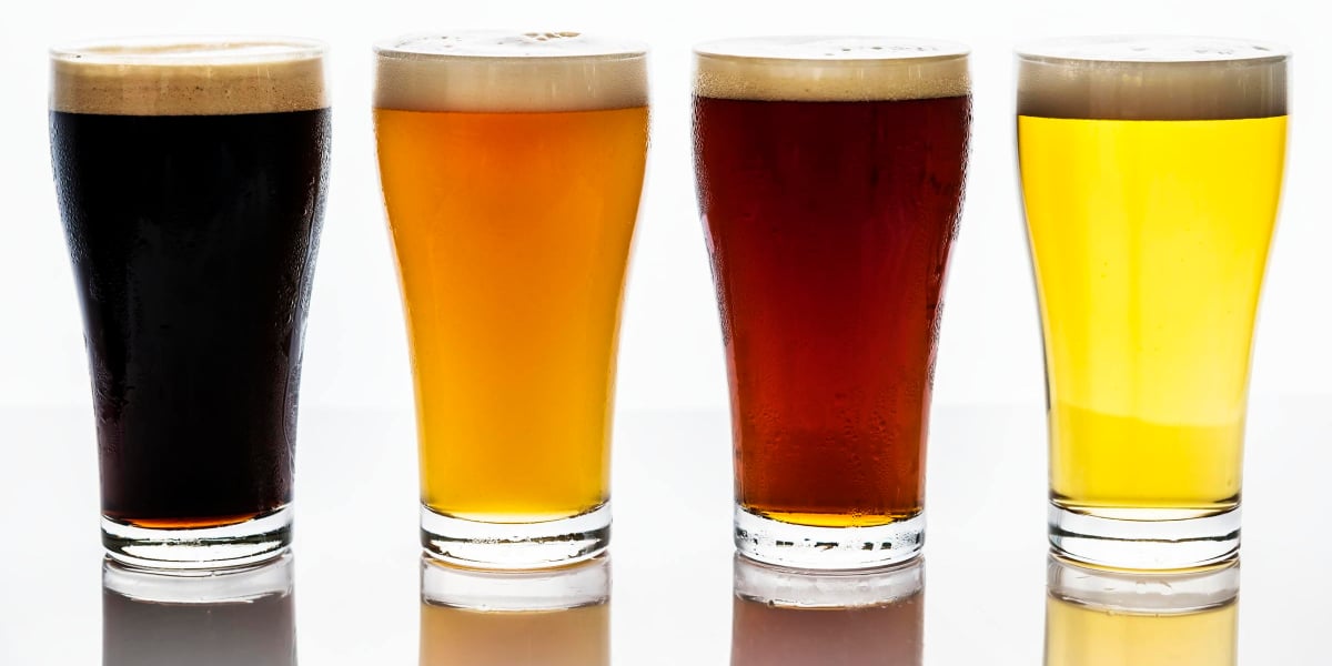 Line of Different Types of Beer in Glasses