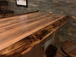 Burned & Lacquered Knotty Pine Bar Rail Molding