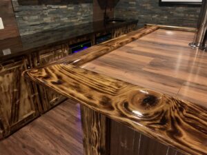 BR550 Knotty Pine Bar Rail Burned & Lacquered