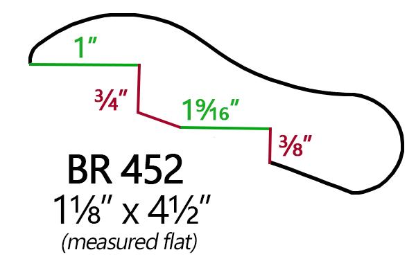 Drawing of the BR452 edge with measurements for where it sits on the bar.