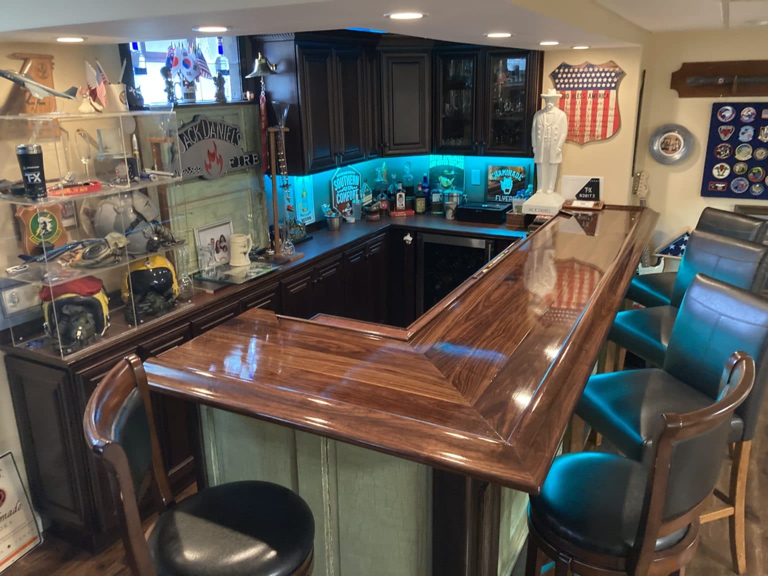 Walnut Bar rails, Bar top kits & Glass rail moldings