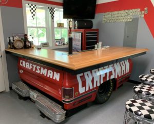 Custom Red Oak Bar Top & BR450 Chicago Bar Rail Molding