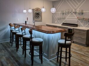 Walnut Bar Top Trimmed With Chicago Bar Rail