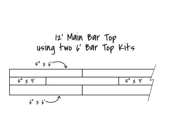 12' Main Bar Top using 2 6' Bar Top Kits